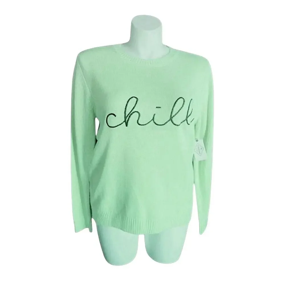 St John's Bay Pullover Womens Mint Green Crew‎ Neck Embroidered Chill Casual